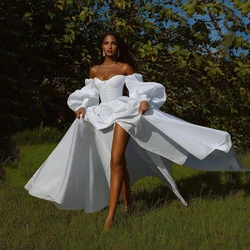 Fashion Prom Dress Off The Shoulder Puffy Long Sleeves High Split Women Elegant Long  Evening Party Gowns Plus Size Custom Made