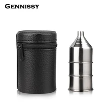 GENNISSY 3pcs/set Wine Stainless Steel Pouring Decanting Funnel With Filter Strainer 8cm with Leather Bag Hip Flask Funnel Sets