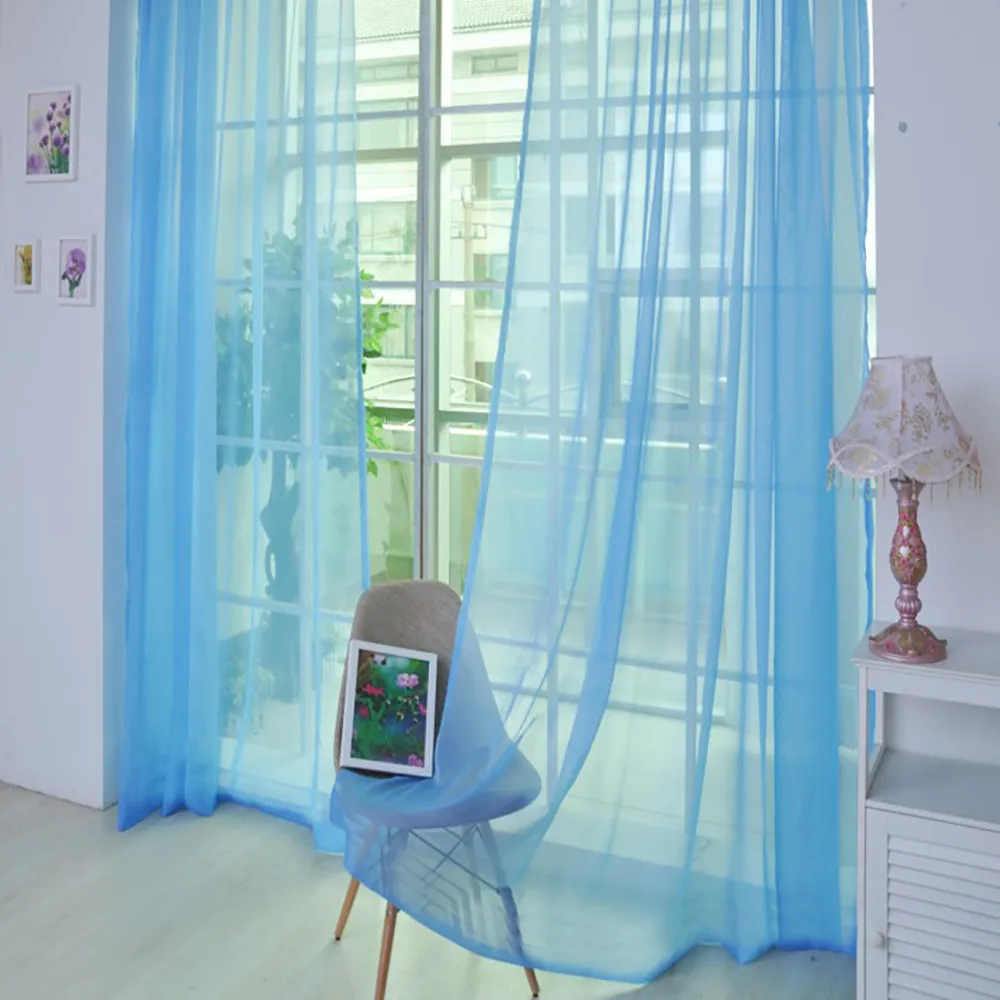 

1 PCS Tulle Door Window Curtains Drape Panel Sheer Scarf Valances Micro-transparent light-weight gauze transmission#T2