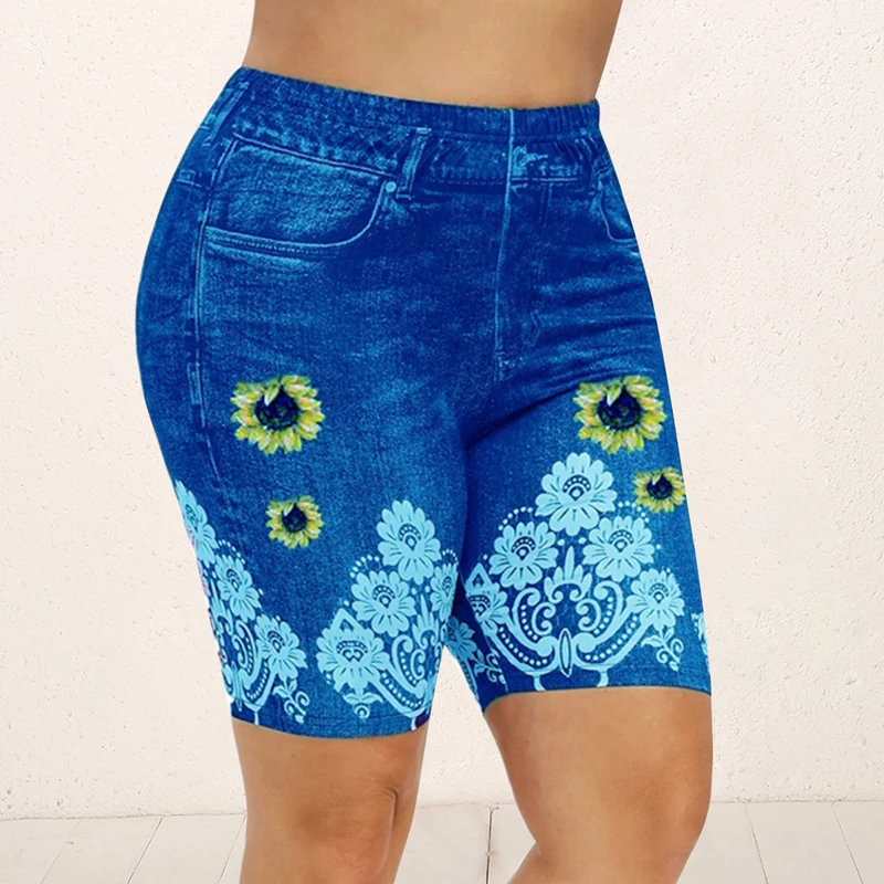 Print Yoga Short Women Jeggings Perfect Fit Jeans Leggings High Waist Elastic Capri Legging Pants Summer Breeches False Denim Print Yoga Short Women Jeggings Perfect Fit Jeans Leggings High Waist Elastic Capri Legging Pants Summer Breeches False Denim