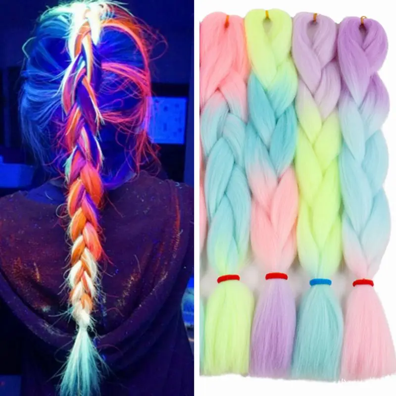 Ombre Glowing Luminous Luxury Synthetic Jumbo Braids Florescent Shining Hair In The Darkness  24inch 100G