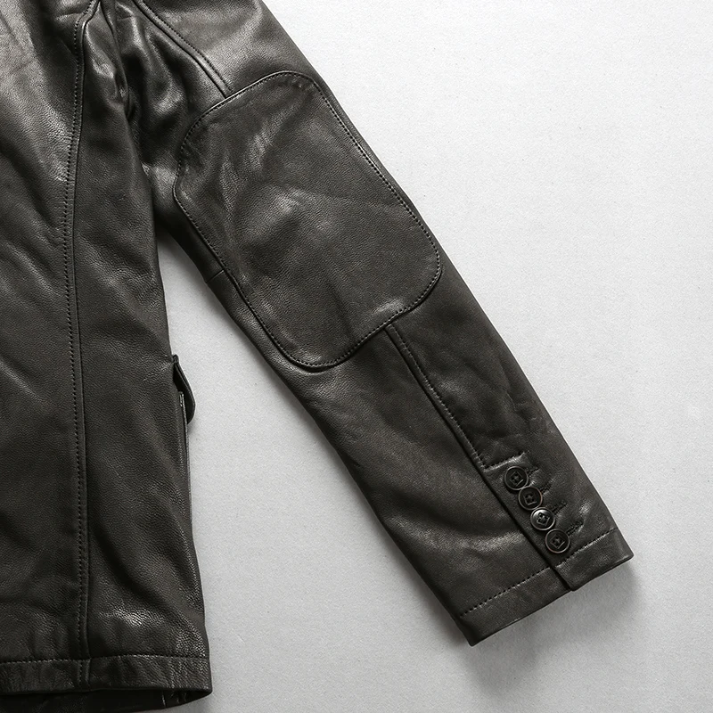 Male Sheep Leather Jackets Designer Luxury Thick Genuine Leather Classic Vintage Form Coat Male Brand Single Breasted Jacket