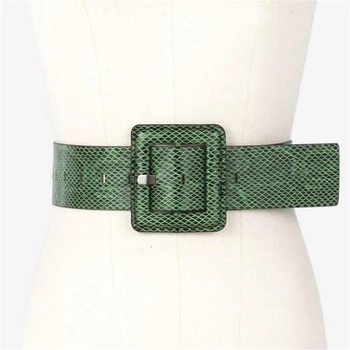 

2020 Women Belts Simple Wild Snake Black Super Wide Girdle European and American Brand Fashion High Quality Leather Belts