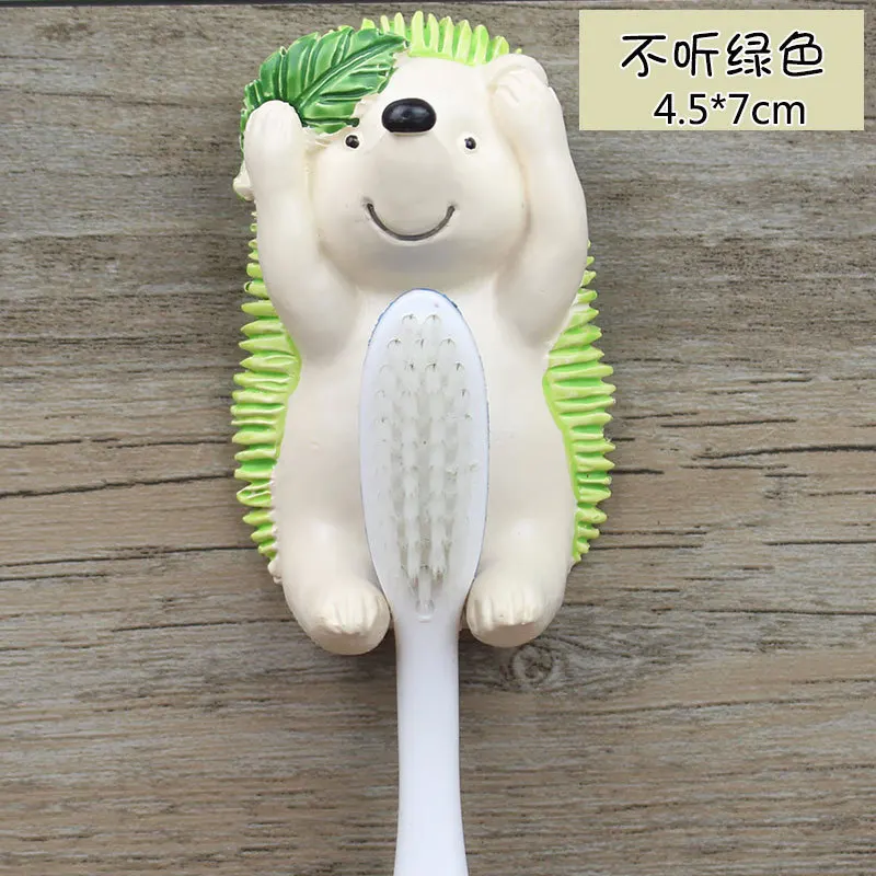 Cartoon Hedgehog Toothbrush Holder Rack Resin Animal Shape Wall Mount Bathroom Toothbrush Stand Organize Storage Hook - Цвет: no listen green