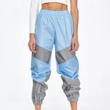 Модные женские брюки со средней посадкой, светоотражающие спортивные брюки, Уличная Повседневная сращиваемая лампа-рефлектор, свободные штаны, спортивные штаны# P25