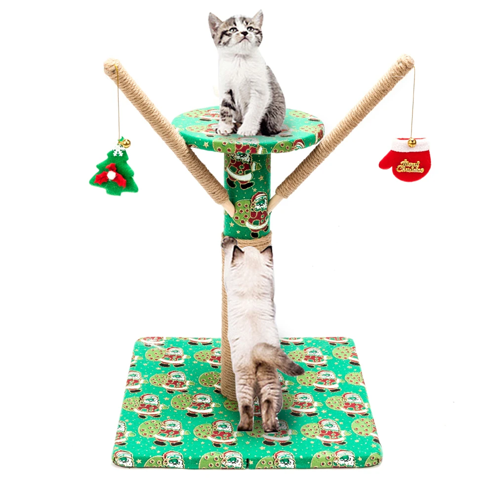 

18" Stable Cute Cat Climb Holder Tower Christmas Climbing Frame For Cat Interactive Tree Shelves Sisal Rope Cat Playing Toy