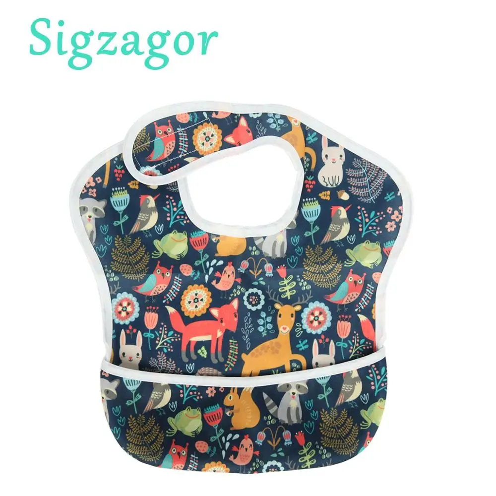 [Sigzagor]1 Baby Bib Feeding Waterproof With Pocket 6 to 24 months