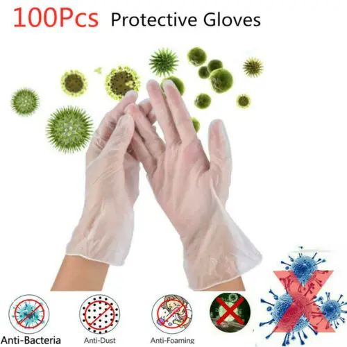 

100pcs Disposable Powder Free Polyvinyl Chloride Gloves Food Medical Surgical Hand Protective Non Contact Anti Bacteria Glove