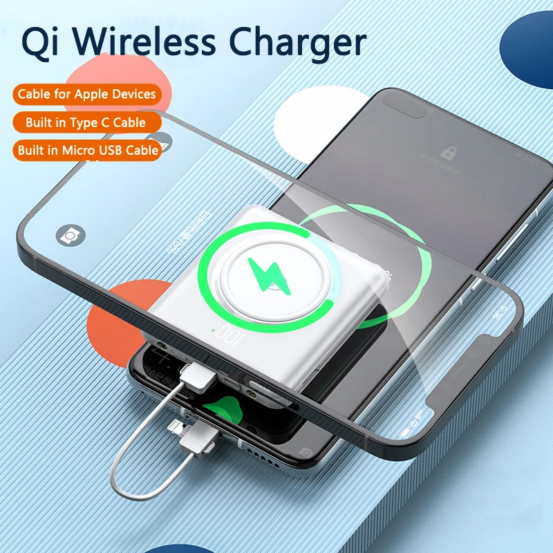 15W Fast Qi Wireless Charger Power Bank 20000mAh Built in Cable Mini Powerbank for iPhone 12 11 Pro Samsung S21 Xiaomi Poverbank powerbanks