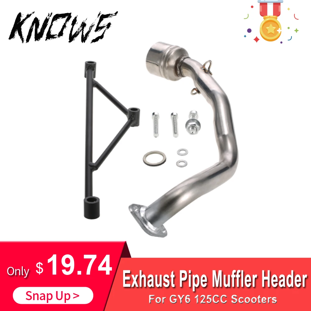 

Scooter Exhaust Pipe Muffler Header with Mounting Bracket Set for GY6 125CC Engine Motorcycle Replacement Part Accessory