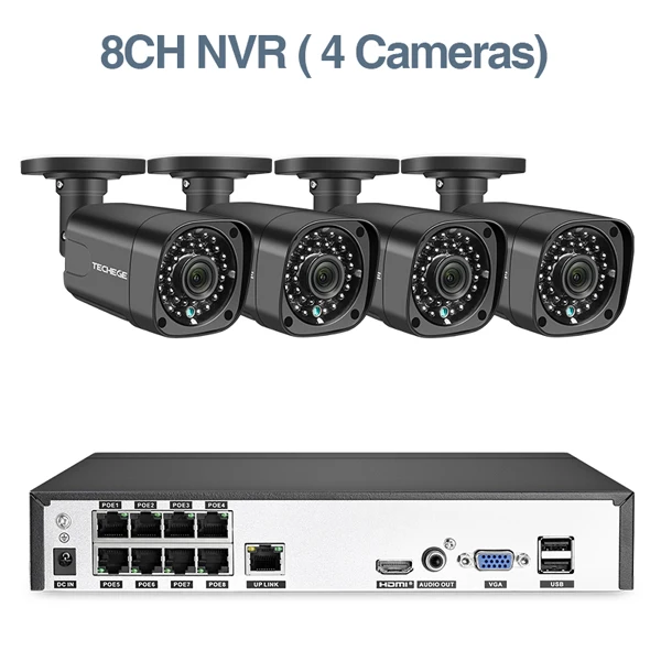 4pcs cameras Techege H.265 8Ch 4MP POE NVR CCTV камера системы 4MP POE ip-камера 2560*1440 Открытый водонепроницаемый комплект видеонаблюдения - Цвет: 4pcs cameras