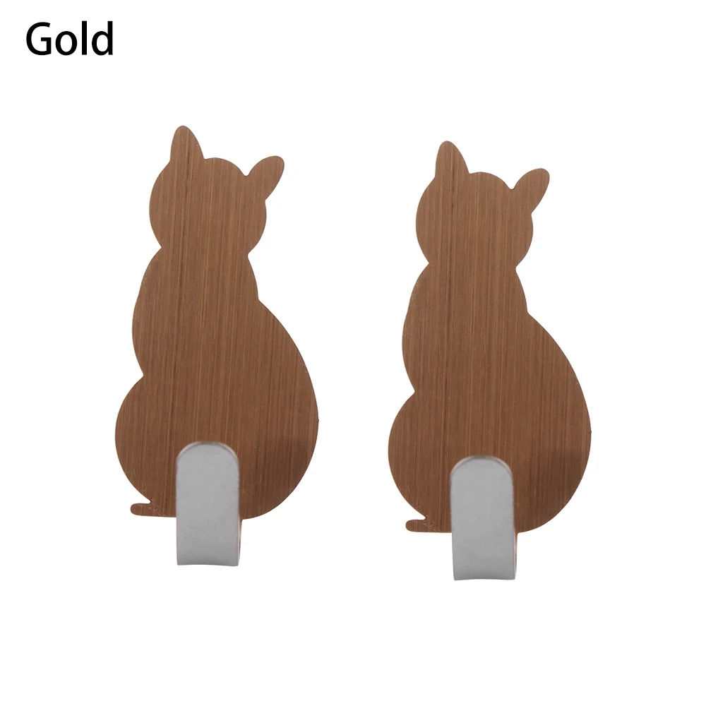 2PCS Cat Pattern Hooks Self Adhesive Cute Towel Rack Storage Holder Door Hanging Bathroom Kitchen Home Storage Tools Accessories - Цвет: gold