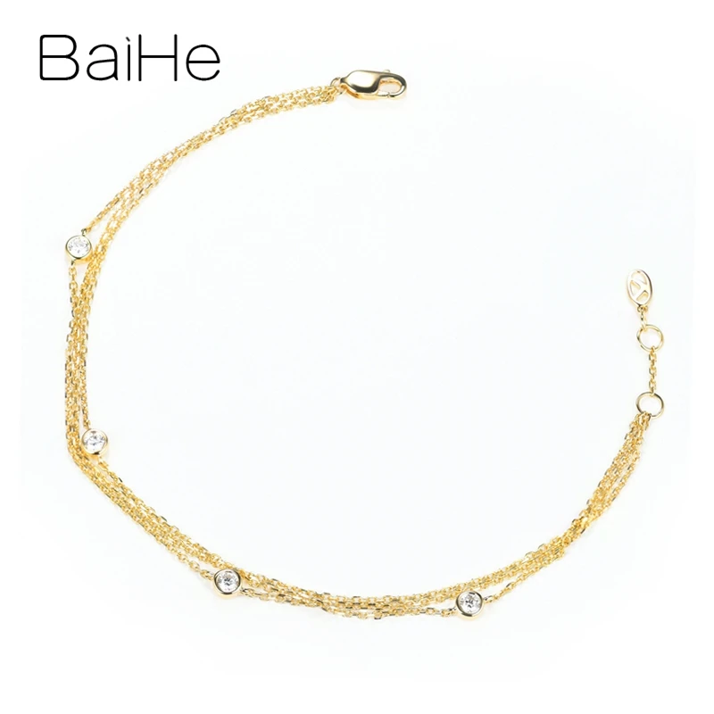 

BAIHE Solid 18K Yellow Gold H/SI 0.23ct Natural Diamond Bracelet Women Small Fresh Trendy Fine Jewelry Making سوار الماس Pulsera