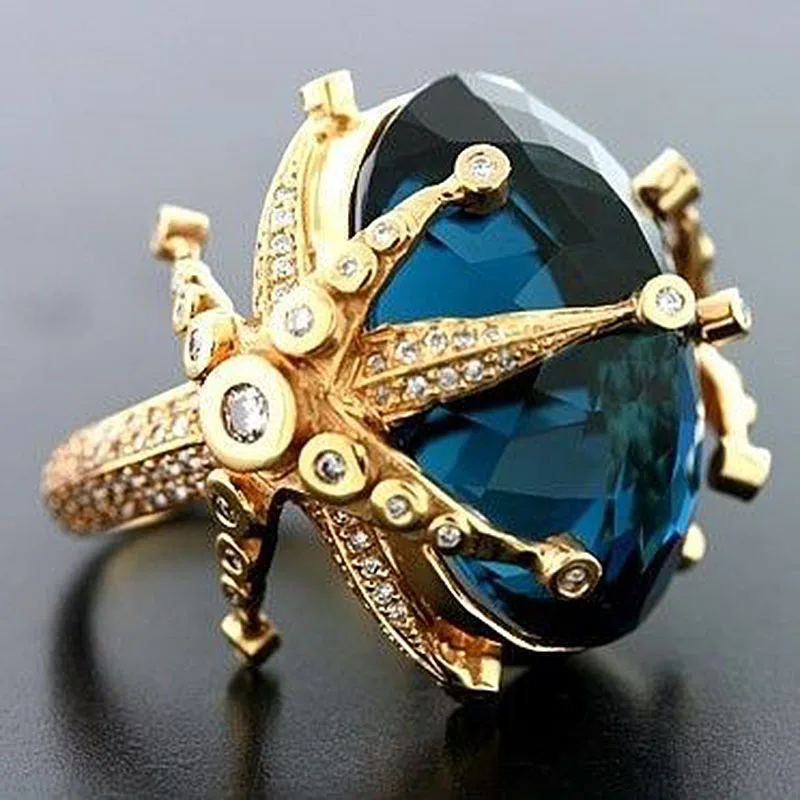 Vintage Dark Blue Zircon Frog Crystal Rings for Women Boho Animal Sea Star Engagement Ring Fashion Gothic Accessories O4M374