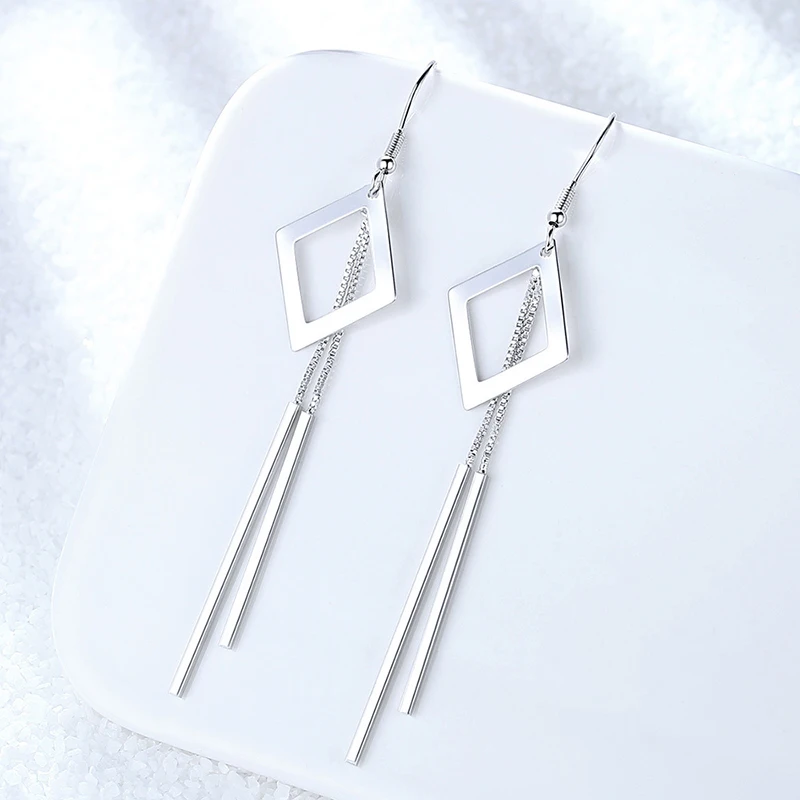 

Simple Romantic Long Chain Tassel Drop Earrings Female Geometric Rectangle Hollow Dangle Ear Hook Charming Earring Jewelry Gifts