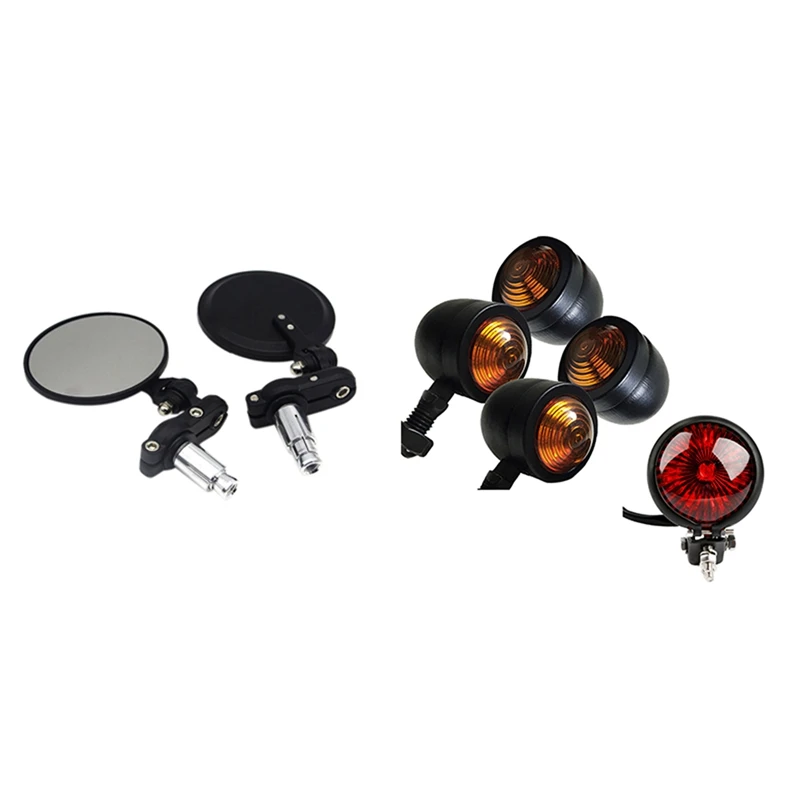 2Pcs Motorcycle Rear View Mirrors With 5Pcs Turn Signals Tail Lights Brake Stop Lamp |