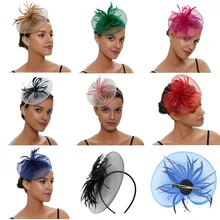Party Prom Bridal Feather Headdress Net Yarn Hairpin Head Flower Exquisite Little Hat Women's Fascinators