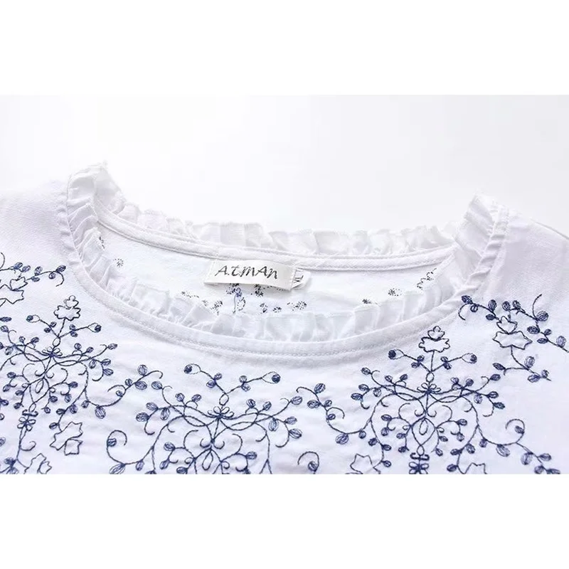 Plus Size Women Full Cotton Embroidery t shirt Lady Tops Casual Loose Summer Short Sleeve women shirts
