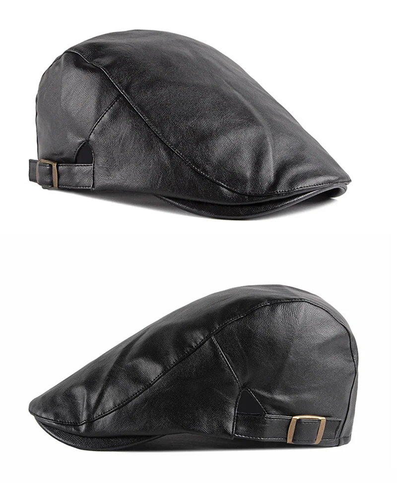 PU Leather Beret Hat For Men Imitation leather Herringbone Berets  Flat Peaked Forward Cap Women Solid Black Red Newsboy Hats