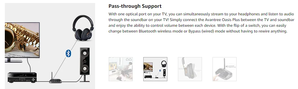 Avantree беспроводные наушники дальнего действия для просмотра ТВ с bluetooth-передатчиком, поддержка оптических, RCA, 3,5 мм AUX, Plug& Play