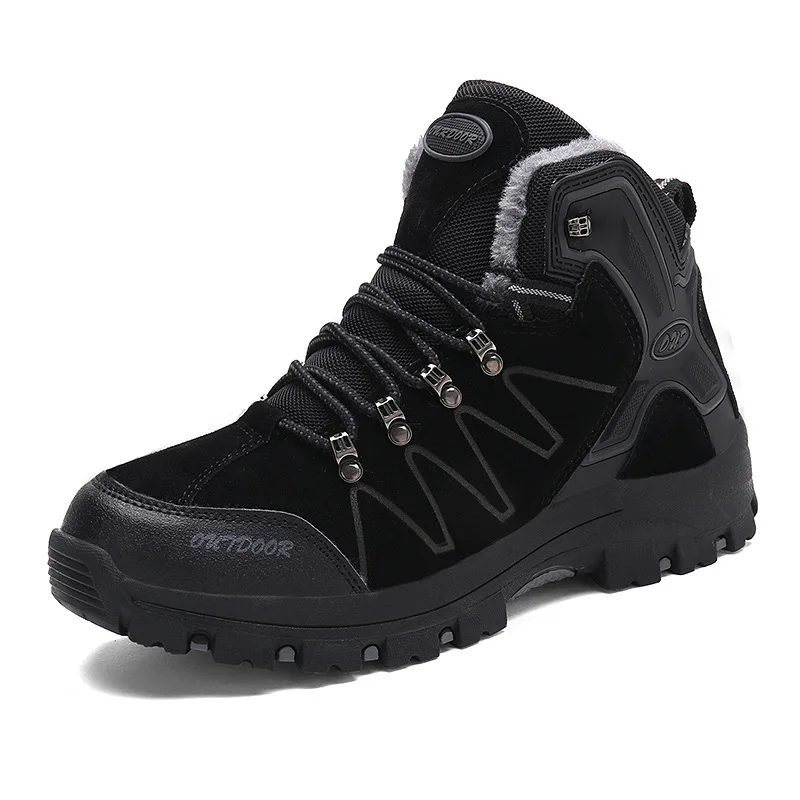 Размер 39-45, уличная походная обувь для мужчин, альпинистская горная обувь, тактические ботинки, зимние Бархатные походные ботинки, мягкая теплая подкладка - Цвет: Black(Velvet)