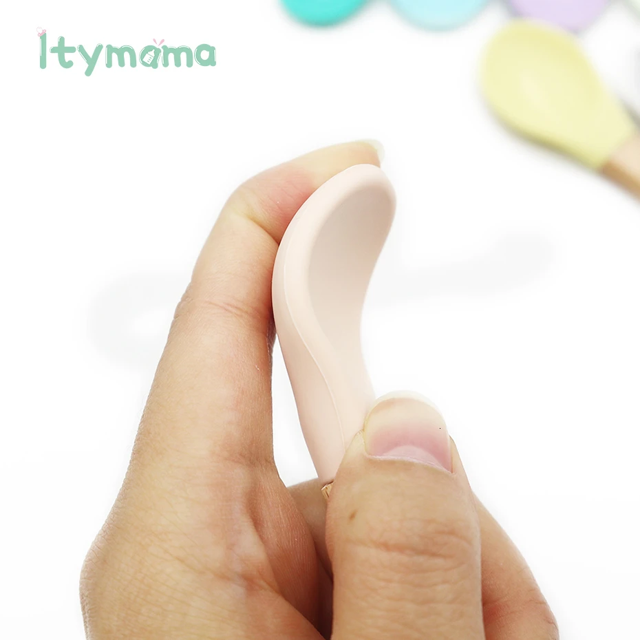 Itymama Детские Обучающие ложки из бука, Органическая Мягкая силиконовая для кормления малышей, ложка с кончиком, инструменты, совок, удобная рукоятка для малышей, не содержит бисфенол