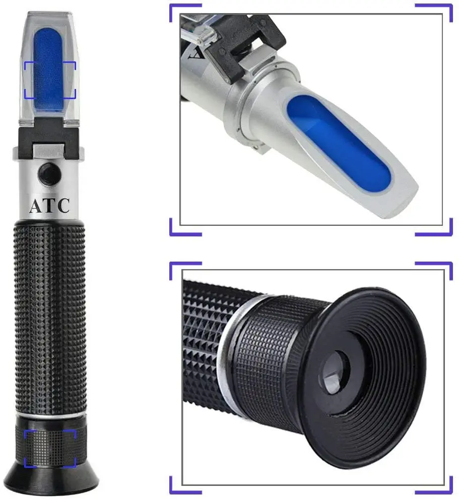 Liquid refractometer hand held refractometer 2 IN 1 salinity refractometer aquarium salt tester with ATC dual scale 0-100&permil; & 1.000-1.070 specific gravity saltwater test