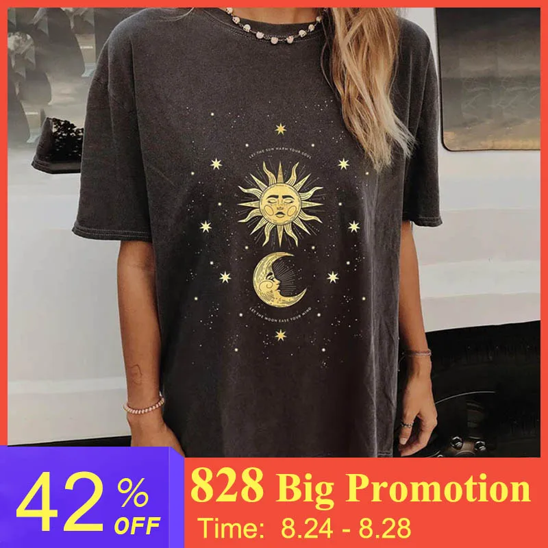 Harajuku Summer Sun Printed T Shirt for Women Short Sleeve Casual Tops Female lady Clothing Loose Mid-long Streetwear T-shirts Harajuku Summer Sun Printed T Shirt for Women Short Sleeve Casual Tops Female lady Clothing Loose Mid-long Streetwear T-shirts