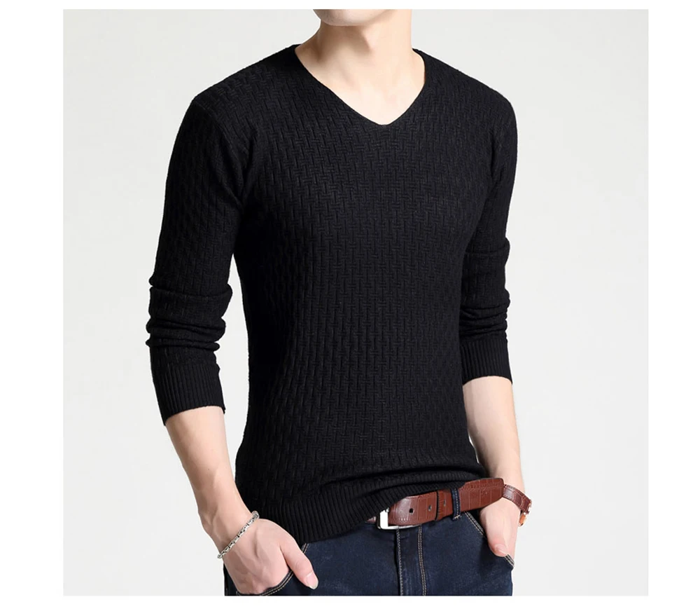 DIMUSI осенний мужской свитер Повседневный v-образный вырез сплошной цвет водолазка рубашка свитера для мужчин Slim Fit бренд шерсть трикотажные пуловеры одежда