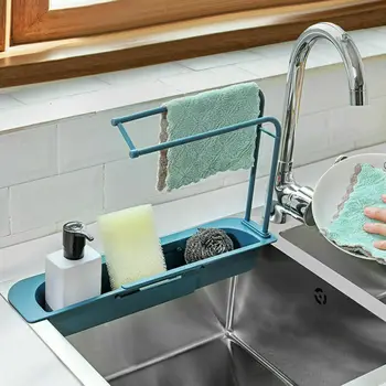 

Sink Drying Rack Non-perforated Pull-out Storage Drain Rack Household Sink Retractable Sponge Drain Basket Wipe Arrangement Rack
