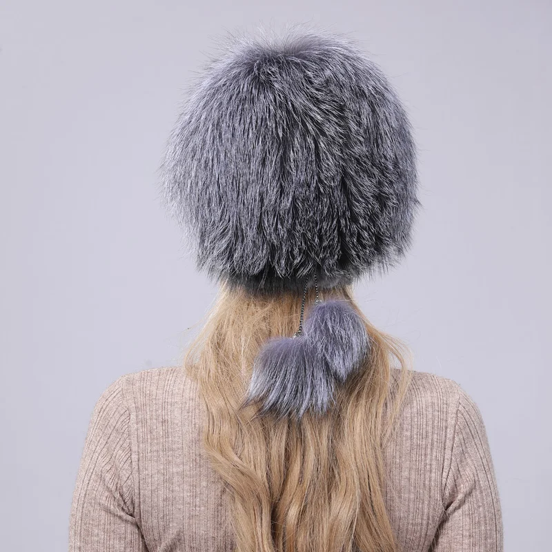 fur hat New Fashion Mink Fur Hat Lady Thick Warm Winter Grass Woven Hat Hat Ear Mink Fox Ball