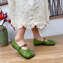 

Comfortable Women Flats Casual Shoes Genuine Leather Breathable Ladies Boat Shoes Slip on Loafers Female Footwear Brown Green