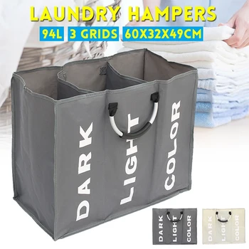 

Practical 3 Grid Laundry Hamper Foldable Dirty Clothes Storage Basket Waterproof Home Washing Bag
