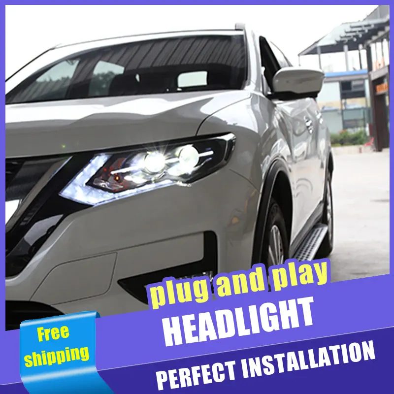 Günstig 2PCS Auto Stil LED scheinwerfer für Nissan X Trail 17 19 für X Trail kopf lampe LED DRL Objektiv Doppel Strahl H7 HID Xenon bi xenon objektiv