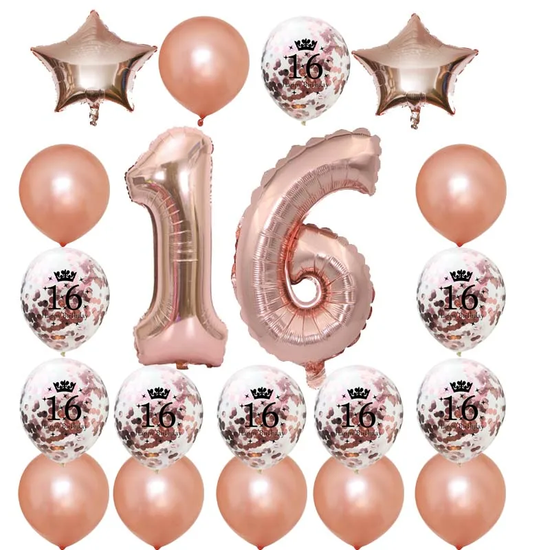 8-сезона Happy 16th плакат "с днем рождения" Воздушные шары набор для сладкого 16 лет День рождения украшения поставки золотистый и черный