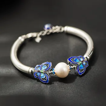

Starfield 925 Silver Butterfly Bracelet hand-woven Natural Freshwater Pearl Bracelet Filigree Butterfly Bead Jewelry
