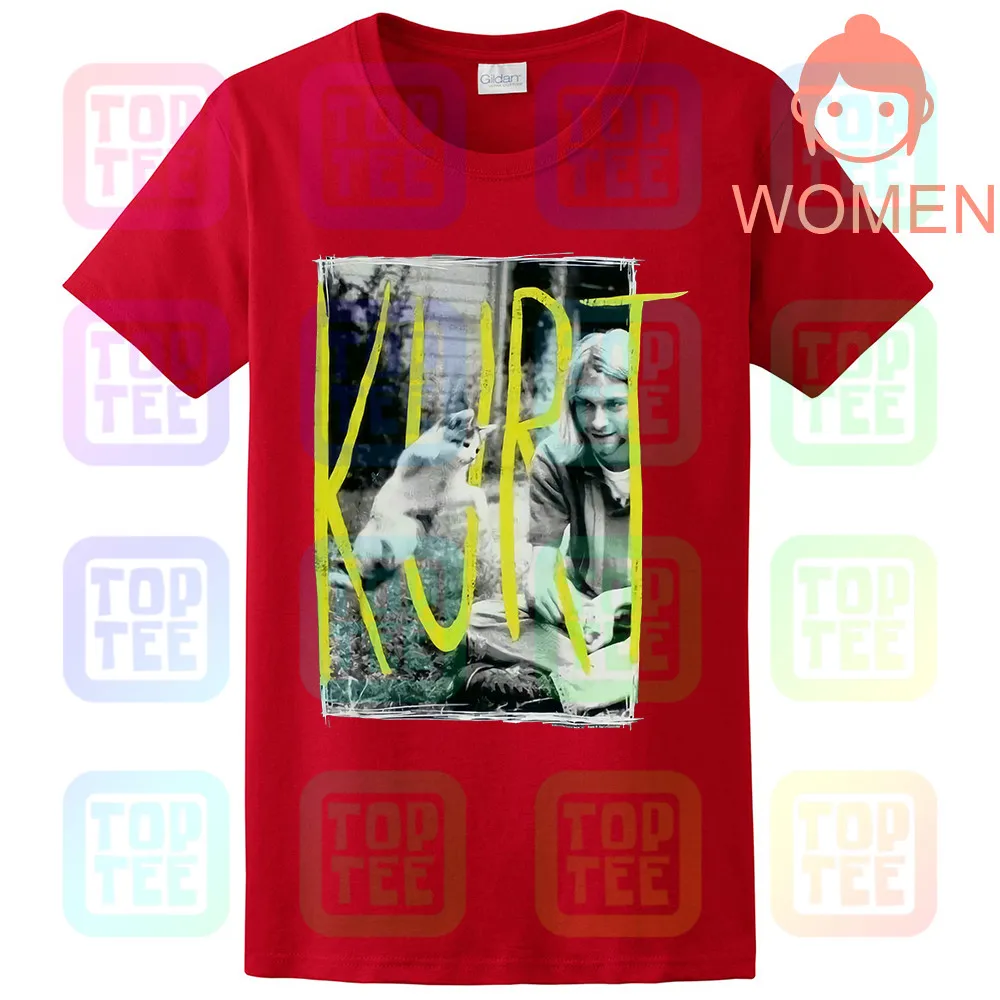 Kurt Cobain& Kitten Cat 90s Icon Nirvana черная футболка Новинка! Панк гранж(3D5 - Цвет: WOMEN-RED
