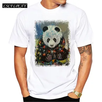 

2019 Men's Christmas T-shirt Fashion Christmas Panda Rero Printed Men T Shirts Short Sleeve Funny Tops