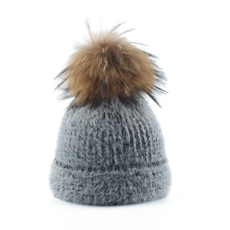 

Winter Hats For Women Mink Fur Hat Skullies Beanies Ladies Real Raccoon Fur Pompom Hat Warm Knitted Wool Beanie Cap