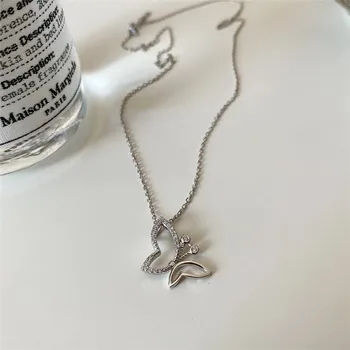 

POFUNUO Real 925 Sterling Silver Girls Cute Minimalism Niche Butterfly Necklace Women Luxury AAA Zircon Charm Chokers Necklaces