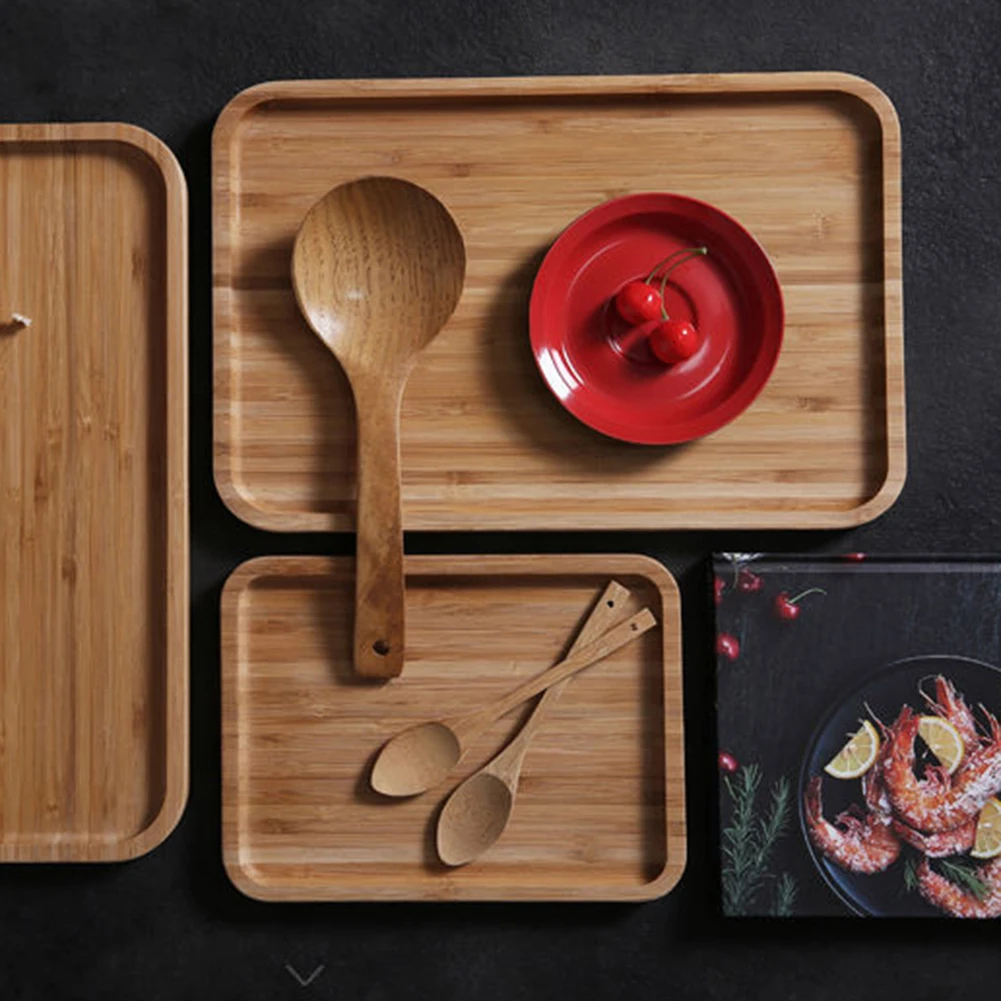 Wooden Bamboo Serving Tray Tea Cup Saucer Trays Fruit Plate Storage Pallet Plate Decoration Japanese Food Rectangular