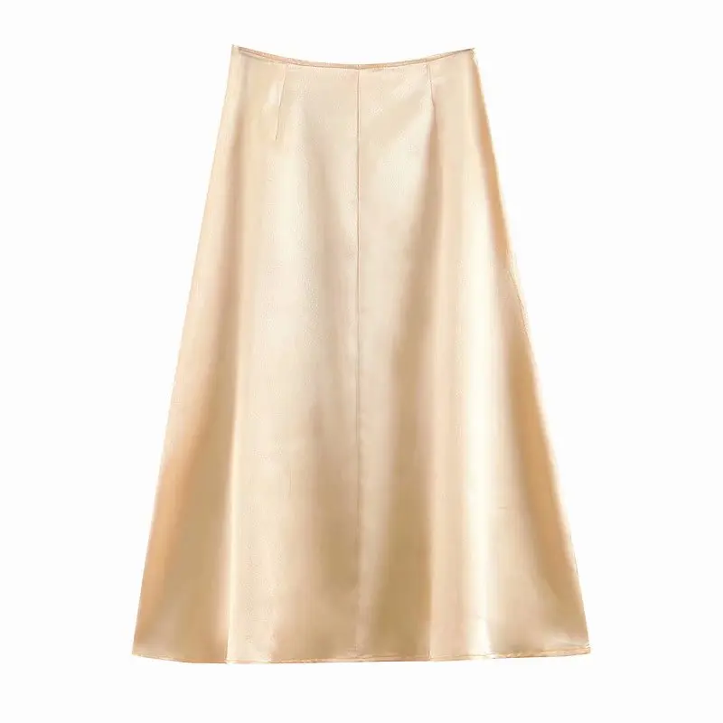 

Cross Border Western Style 2019 Champagne Color Mulberry Silk Skirt High-waisted Mid-length A- line Full Skirt