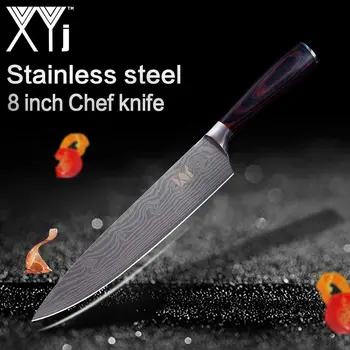 

Stainless Steel 8 Inch Chef Knife Kitchen Cutlery Knives Sharp Utility Slicing Carving Knife Color Wood Handle Cooking Accessory