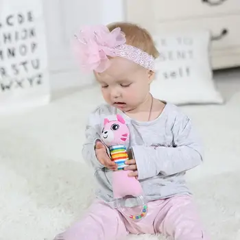 

Plush Animal Hand Bell Rattle Infant Toys Training Baby Grip Ability BB Stick S7JN