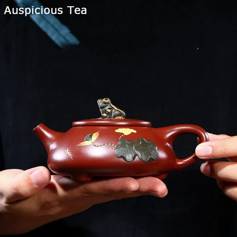 

220ml Yixing Handmade Purple Clay Pot Raw Ore Dahongpao Lotus Pond Moonlight Stone Ladle Bubble Frog Tea Pot Customized Tea Set