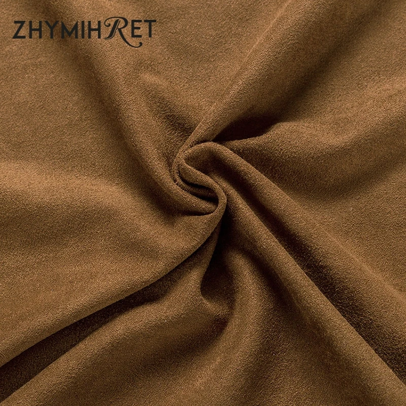 ZHYMIHRET элегантные Разделение миди-юбка с высокой талией Для женщин осень-зима с завязками по бокам замшевые Обёрточная бумага Юбка Femme