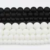 Perles rondes lisses en pierre naturelle, blanc, noir, agate, Onyx mat, pour la fabrication de bijoux, Bracelet, bricolage, 15 pouces, 4 à 12mm ► Photo 2/6