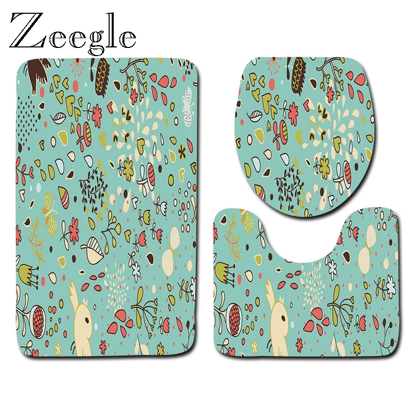 Zeegle Printed Animals Bath Mat Anti-slip Toilet Floor Rug Cartoon Foot Rug for Bathroom Decoration Bathroom Entrance Soft Rug