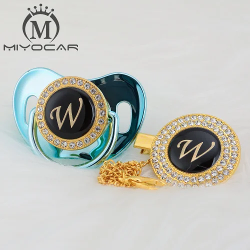 MIYOCAR название, начальная буква W, элегантная Серебряная блестящая соска и соска, клипса, BPA бесплатно, пустышка, блестящая, уникальный дизайн, SGS pass LW - Цвет: LW-10   6-18M