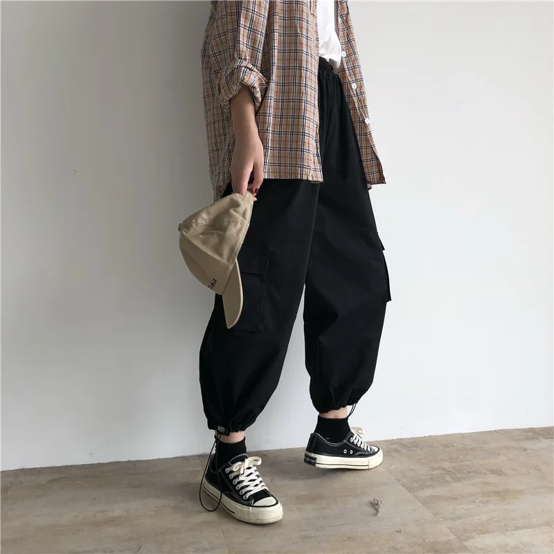 Корейский стиль, стиль, осень и зима, Harajuku, ветровка, рабочая одежда, BF, свободный крой, для похудения, луч ноги, повседневные штаны-шаровары, высокая талия